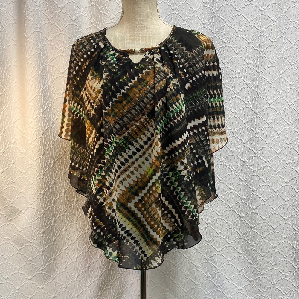 Kim Rogers size 1X‎ Multicolor cheer Patterned Blouse with built in tank flowy